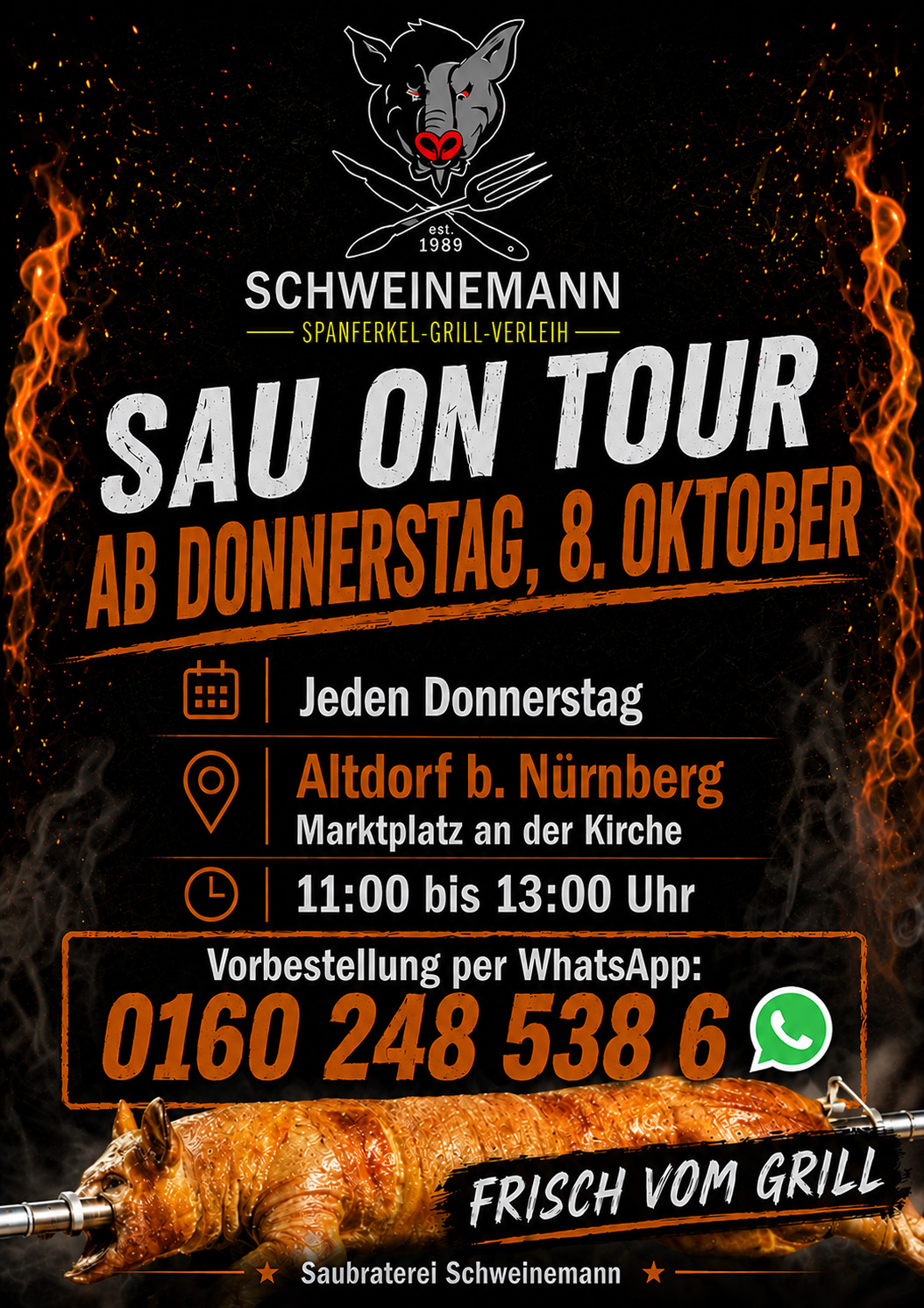 Plakatwerbung Sau on Tour Donnerstag: Oberer Markt an der Kirche